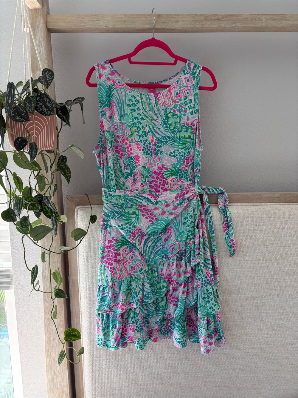Lilly Pulitzer Mint, Pink & Green Tropical Tie-Waist Mini Dress